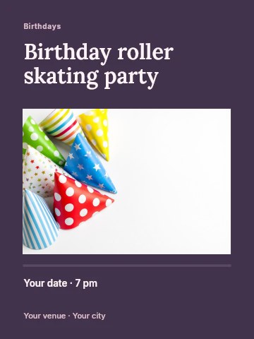 Colorful assorted party hats on white in Birthday roller skating party invitation template