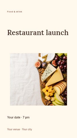 Cheese and fruit charcuterie board in Restaurant launch instagram story template