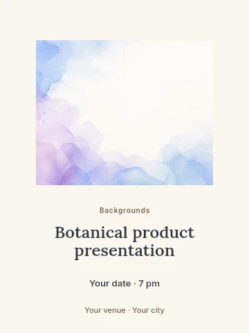 Soft pastel watercolor background in Botanical product presentation poster template