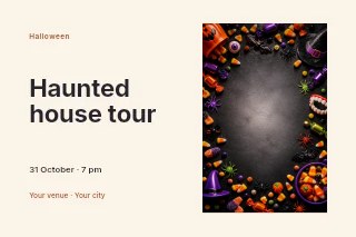 Haunted house tour · Circular focus postcard template