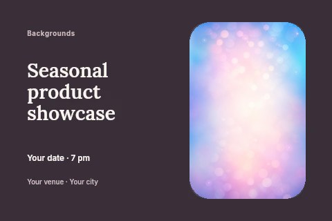 Soft pastel bokeh light background in Seasonal product showcase postcard template