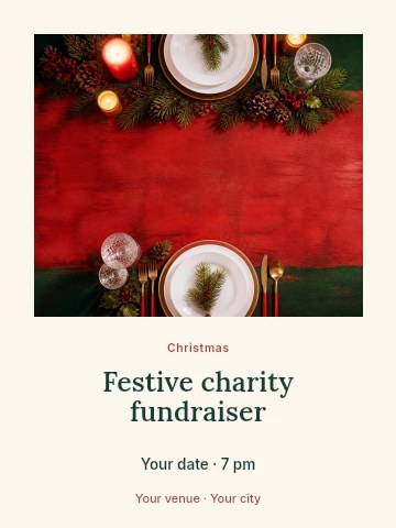 Elegant Christmas table setting with candles in Festive charity fundraiser invitation template