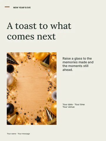 New Year’s Eve golden toast photo layout poster template