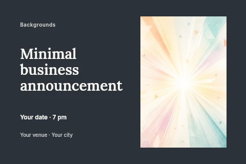 Soft geometric light burst background in Minimal business announcement postcard template