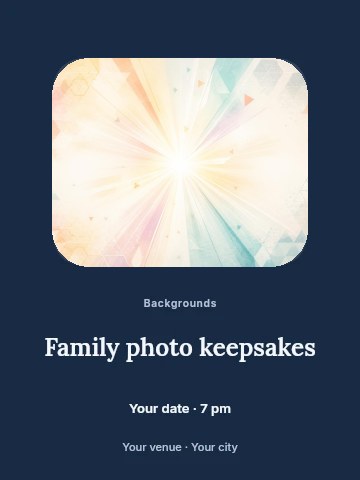 Soft geometric light burst background in Family photo keepsakes poster template