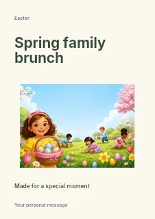 Children enjoying an Easter egg hunt outdoors in Spring family brunch · Modern programme
