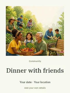 Multigenerational community garden harvesting in Dinner with Friends · Quiet photo gallery