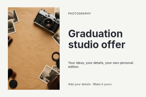 Graduation studio offer postcard template