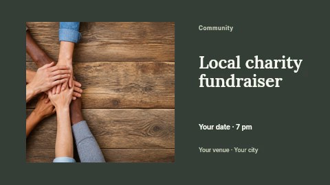 Diverse hands joining together on wood in Local charity fundraiser banner template