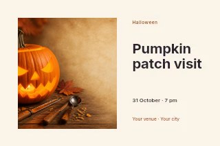 Glowing carved jack-o’-lantern with autumn tools in Pumpkin patch visit · Horizontal photo dialogue