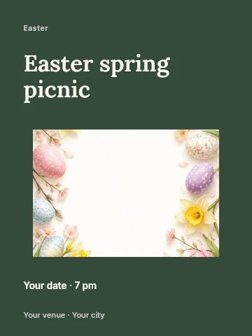 Easter Eggs and Spring Flowers Border in Easter spring picnic invitation template