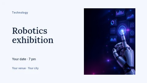 Robot Hand Interacting with Futuristic Interface in Robotics exhibition banner template