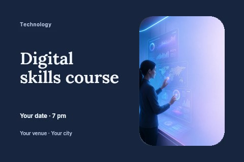 Digital skills course postcard template