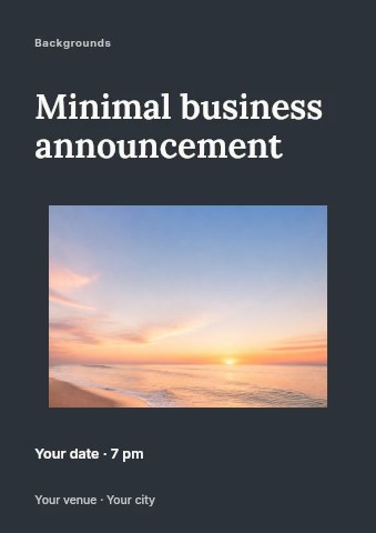 calm beach sunrise with soft waves in Minimal business announcement flyer template