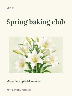 white lilies bouquet on soft background in Spring baking club · Modern programme