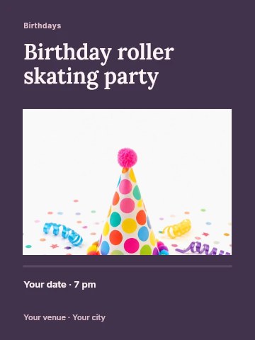 Colorful Polka Dot Party Hat in Birthday roller skating party poster template