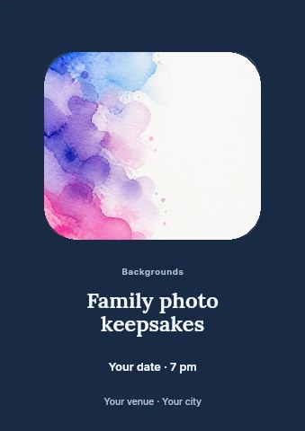 Watercolor blush splash background in Family photo keepsakes flyer template