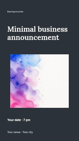 Watercolor blush splash background in Minimal business announcement instagram story template