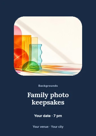Colorful translucent glass shapes arrangement in Family photo keepsakes flyer template