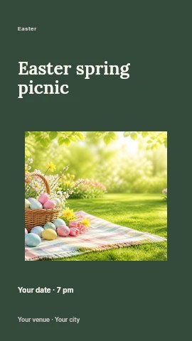Easter eggs and flowers picnic basket in Easter spring picnic instagram story template