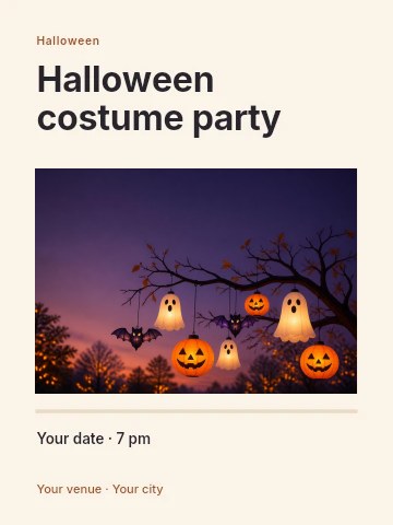 Halloween Lanterns Hanging on Tree Branch in Halloween costume party invitation template