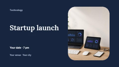 Modern workspace with laptop and tablet in Startup launch banner template