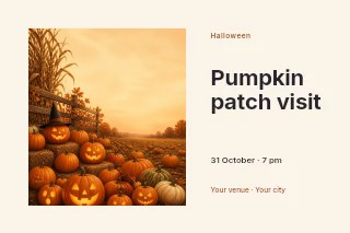 Autumn pumpkin patch with jack-o-lanterns in Pumpkin patch visit · Horizontal photo dialogue