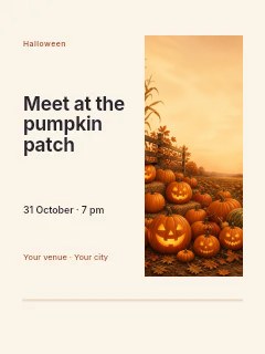 Autumn pumpkin patch with jack-o-lanterns in Pumpkin patch visit photo layout · Split portrait