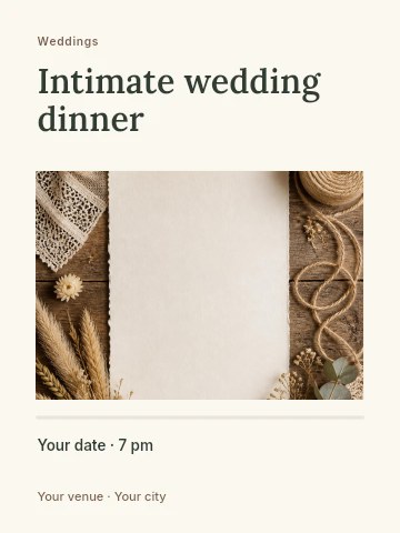 Blank rustic paper with dried flowers and lace in Intimate wedding dinner invitation template