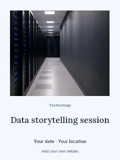 Server room aisle with illuminated racks in Data storytelling session · Quiet photo gallery