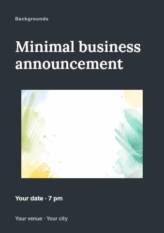 Colorful abstract watercolor background in Minimal business announcement flyer template