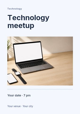 Modern laptop with smartwatch and smartphone in Technology meetup flyer template