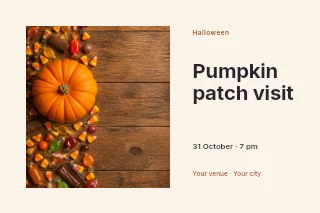Halloween pumpkin with assorted candy in Pumpkin patch visit · Horizontal photo dialogue
