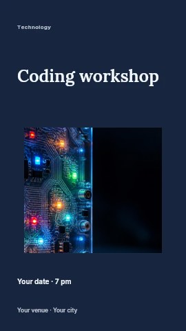 Close-up of illuminated circuit board in Coding workshop instagram story template