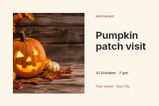 Carved Jack-o’-lantern with Autumn Decor in Pumpkin patch visit · Horizontal photo dialogue