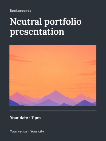 Vector layered mountain landscape at sunset in Neutral portfolio presentation invitation template