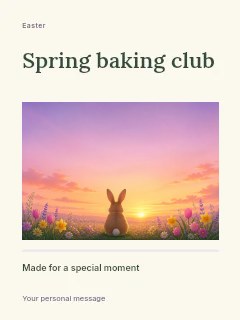 Rabbit Sitting in a Flower Field at Sunset in Spring baking club · Title & photograph