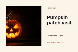 Glowing Halloween Jack-o’-Lantern Pumpkin in Pumpkin patch visit · Horizontal photo dialogue