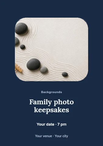 Zen garden stones and sand patterns in Family photo keepsakes flyer template