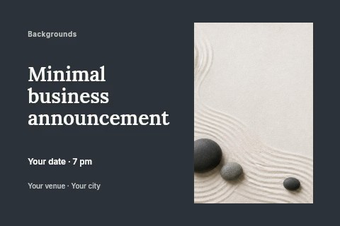 Zen garden stones and sand patterns in Minimal business announcement postcard template