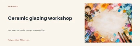 Colorful paint palette with brushes in Ceramic glazing workshop banner template
