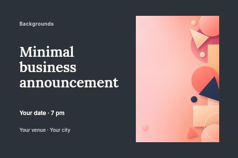 abstract geometric shapes on pastel pink background in Minimal business announcement postcard template