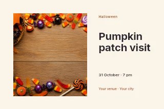 Halloween candy spilling from pumpkin basket in Pumpkin patch visit · Horizontal photo dialogue