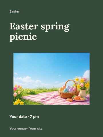 Easter spring picnic poster template