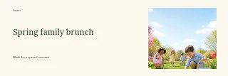 Children enjoying outdoor Easter egg hunt in Spring family brunch · Horizontal photo dialogue