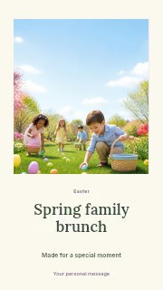 Children enjoying outdoor Easter egg hunt in Spring family brunch · Quiet photo gallery
