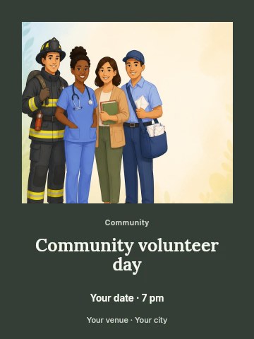 Diverse community workers standing together in Community volunteer day invitation template