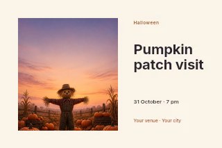 Scarecrow amidst pumpkins at sunset in Pumpkin patch visit · Horizontal photo dialogue