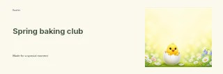 cute chick hatching in spring meadow in Spring baking club · Horizontal photo dialogue
