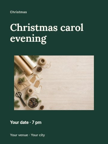 Natural Christmas gift wrapping flat lay in Christmas carol evening invitation template